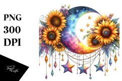 Vibrant Drawing of Half Moon and Stars PNG Product Image 1