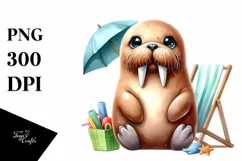 Cute Baby Walrus at Beach Sublimation Clipart Product Image 1