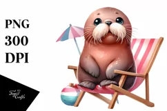Cute Baby Walrus at Beach Sublimation Clipart Product Image 3