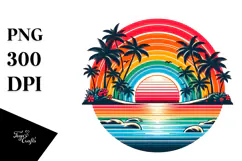 Retro Tropical Rainbow Sunset PNG Product Image 1
