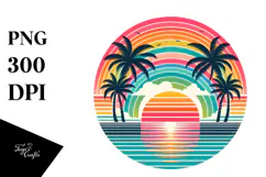 Retro Tropical Rainbow Sunset PNG Product Image 1