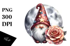Cute Gnome with Rose on Moon, Watercolor Design Product Image 1