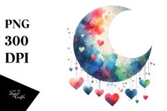 Simple Half Moon with Hearts PNG Product Image 1