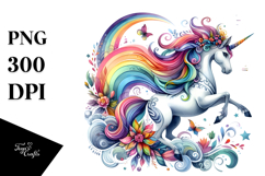 Vibrant Watercolor Drawing of Unicorn | Clipart Product Image 1