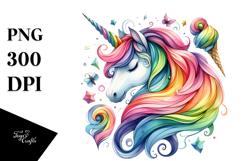 Vibrant Watercolor Drawing of Unicorn | Clipart Product Image 1
