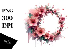 Glossy Cherry Blossom Watercolor Splash, PNG Product Image 1