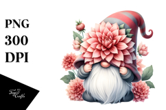 Cute Watercolor Gnome with Big Hat and Dahlia PNG Product Image 1