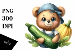 Funny Baby Bear Holding Zucchini | Sublimation | Clipart Product Image 1