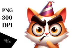 Cute Cartoon Cat with Party Hat PNG Product Image 1