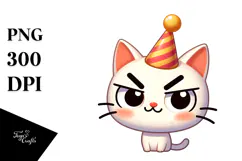Mischievous Cat with Party Hat, Vibrant PNG Product Image 1
