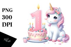 Watercolor 1 Year Unicorn Birth Day Cake , Clipart |T-shirt, Product Image 8