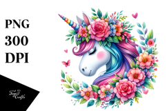Unicorn with Floral Wreath, Bright PNG Product Image 1