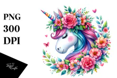 Unicorn with Floral Wreath, Bright PNG Product Image 1