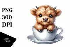 Cute Baby Highland Cow in Cup Clipart Product Image 1