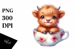 Smiling Baby Highland Cow in a Cup Product Image 1