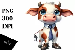 Expressive Watercolor Cow with Tie | Clipart Product Image 3