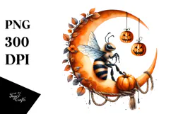 Halloween Bee on Half Moon PNG Product Image 1