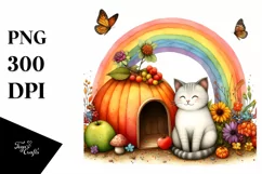 Colorful CAT House with Rainbow | Sublimation | Clipart Product Image 1