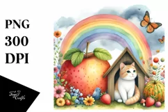 Colorful CAT House with Rainbow | Sublimation | Clipart Product Image 1