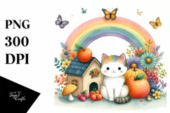Colorful CAT House with Rainbow | Sublimation | Clipart Product Image 1