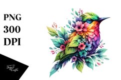 Abstract Vibrant Watercolor Bird with Flowers JPEG Product Image 3