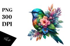 Abstract Vibrant Watercolor Bird with Flowers JPEG Product Image 3