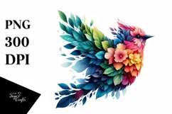 Abstract Vibrant Watercolor Bird with Flowers JPEG Product Image 3