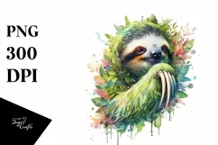 Abstract Vibrant Watercolor Sloth with Leaves and Splashes Product Image 1