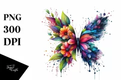 Abstract Vibrant Watercolor Butterfly with Flowers and Product Image 3