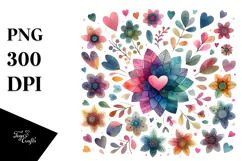 Colorful Heart Petals Boho Flower PNG Product Image 1