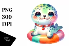 Colorful Spotted Seal with Swimming Ring | Clipart Product Image 3