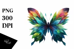 Abstract Vibrant Watercolor Butterfly with Leaves JPEG Product Image 1
