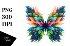 Abstract Vibrant Watercolor Butterfly with Leaves JPEG Product Image 3
