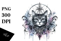 Watercolor Gothic Cat Sublimation Clipart Product Image 1