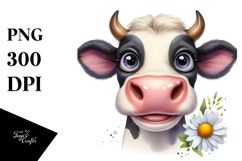 Watercolor Cow Portrait with Big Eyes | Clipart Product Image 1