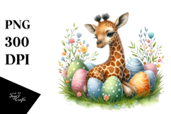 Whimsical Baby Giraffe among Easter Eggs PNG Product Image 1