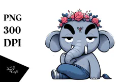 Cartoon Elephant Flower Crown PNG Product Image 1