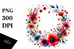 Colorful Red Flowers Watercolor Wreath | Sublimation | Product Image 3