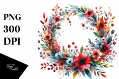 Colorful Wreath with Red Flowers Clipart Product Image 1