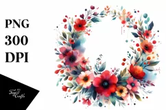 Colorful Red Flowers Watercolor Wreath | Sublimation | Product Image 1