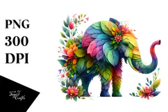 Vibrant Elephant with 3D Floral Body PNG Product Image 1