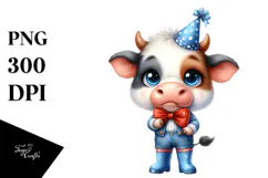 Cute Baby Cow with Party Hat Watercolor | Sublimation | Product Image 1