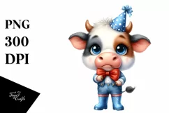 Cute Baby Cow with Party Hat Watercolor | Sublimation | Product Image 1