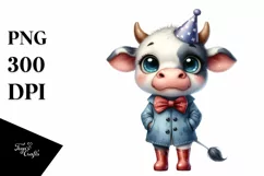 Cute Baby Cow with Party Hat Watercolor | Sublimation | Product Image 1