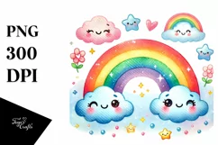 Cute Rainbow Watercolor, Colorful PNG Product Image 1
