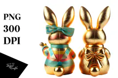 Colorful Bunny Sitting with Vintage Bow PNG Product Image 1