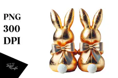 Colorful Bunny Sitting with Vintage Bow PNG Product Image 1