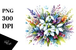 Vibrant Colorful Watercolor Buquet with Snowdrop Product Image 1