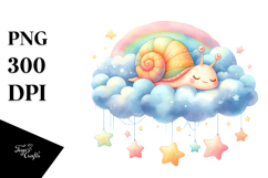 Watercolor Pastel Baby Snail Sleeping | Clipart Product Image 1