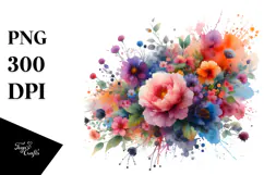 Colorful Flower Painting with Splashes PNG Product Image 1